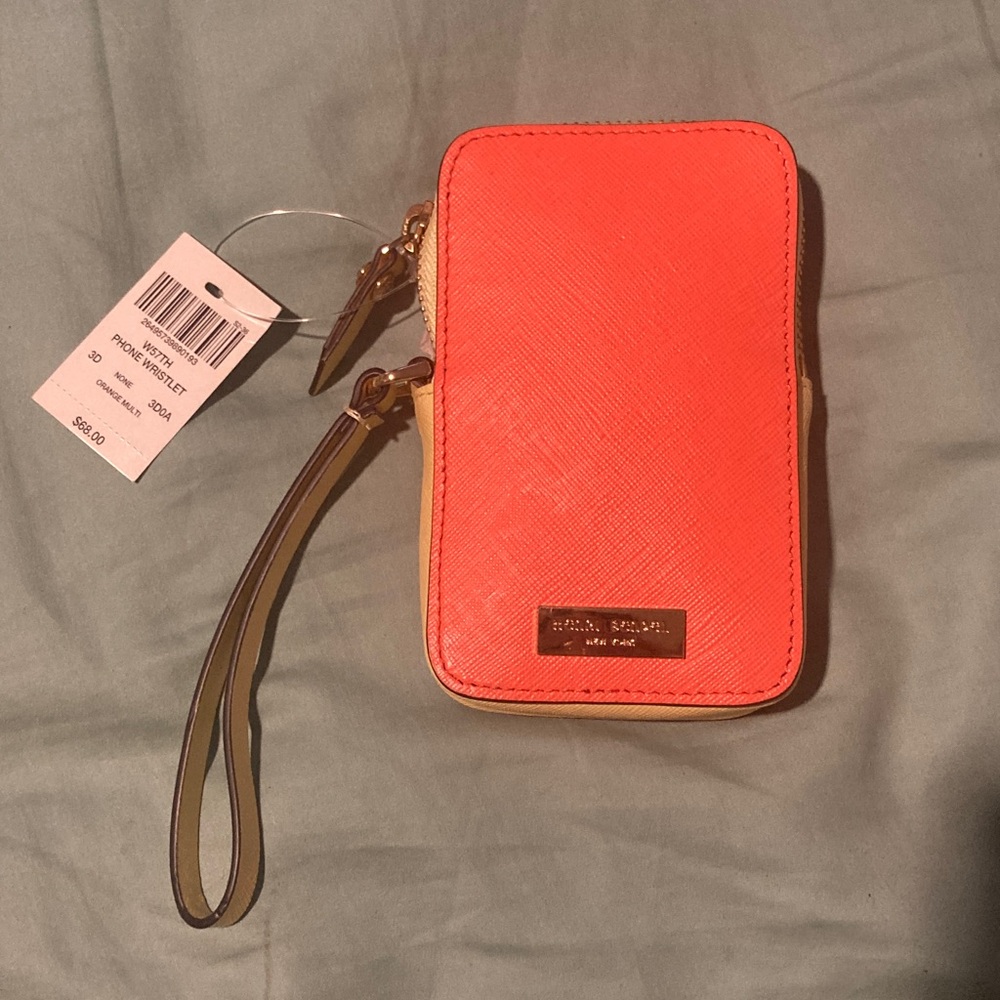 NWT henri bendel orange  and yellow Phone Wristlet Clutch